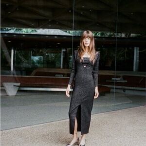 Zara Metallic Thread Stretch Knit Long Sleeve  dress